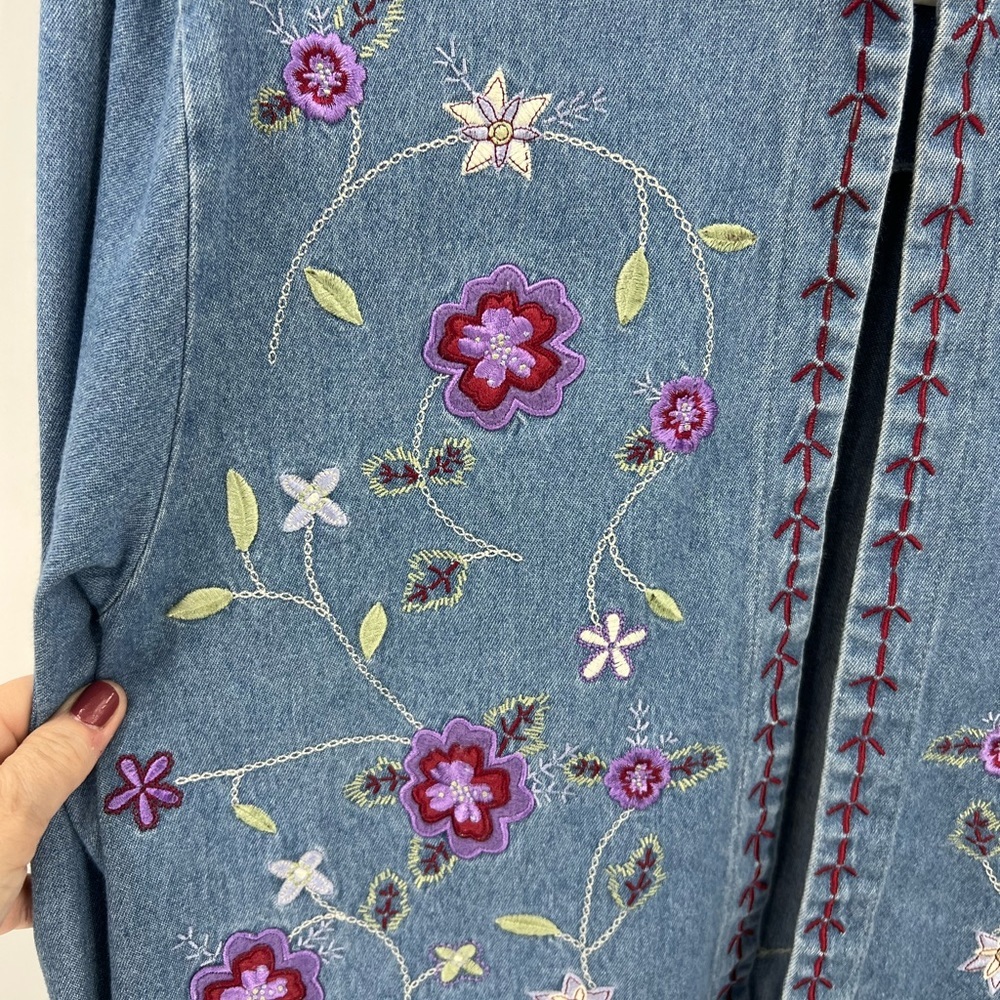 Christopher & Banks vintage 100% cotton lightweight embroidered cropped jacket L - Picture 6 of 13